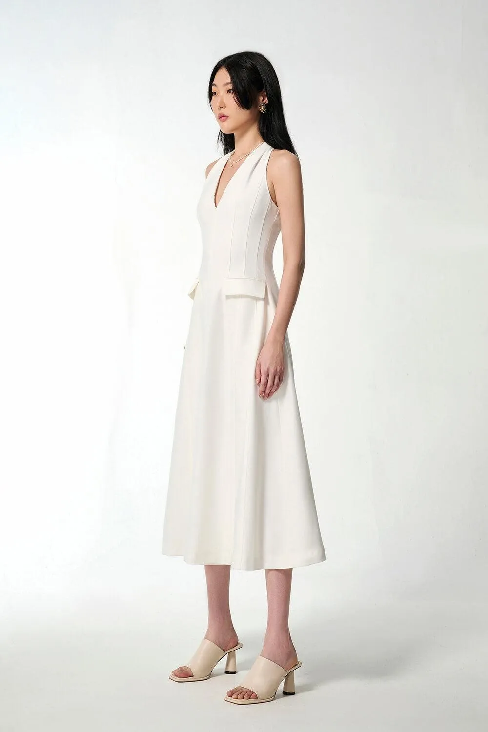 Tide Halter Sleeveless Cotton Midi Dress
