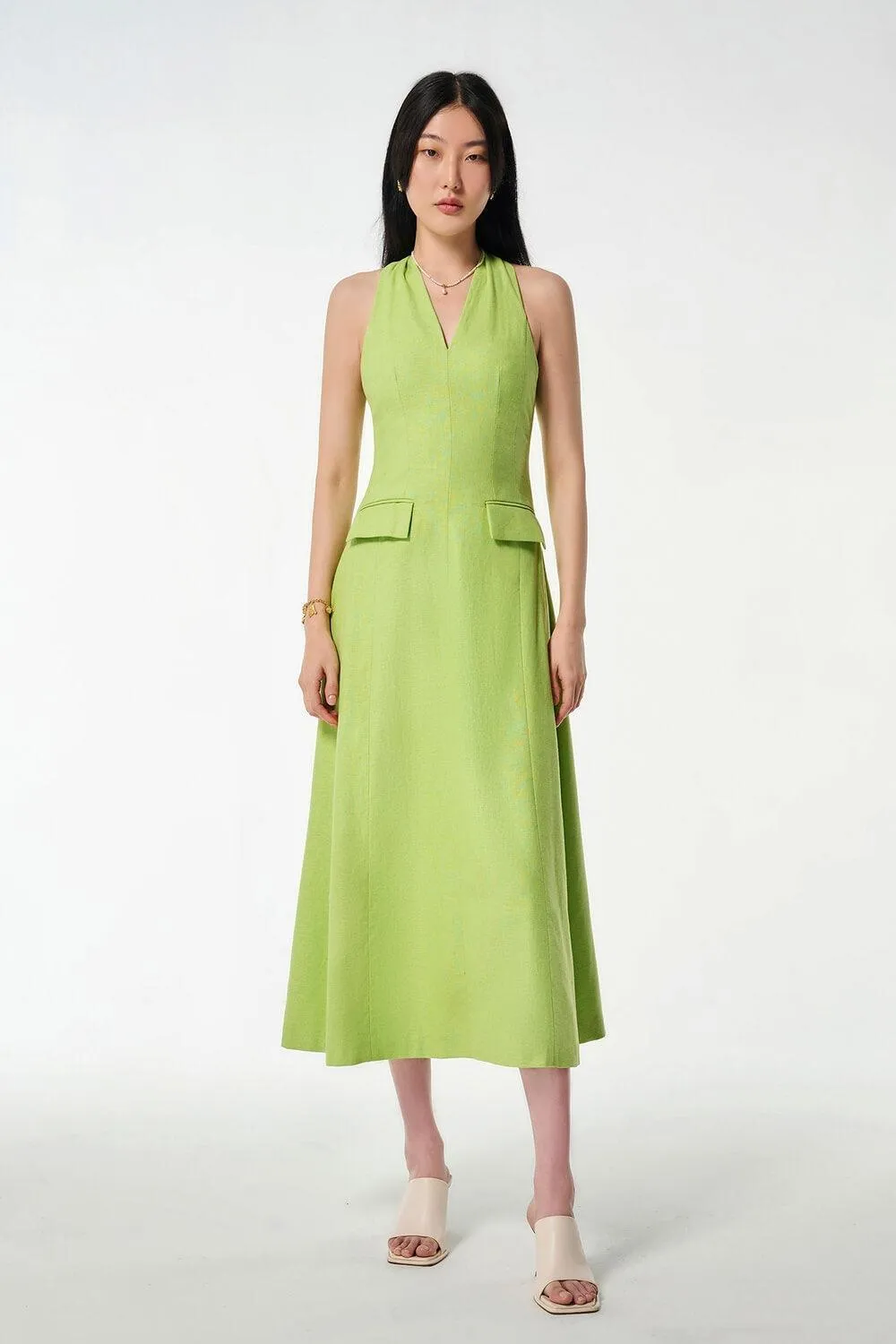 Tide Halter Sleeveless Cotton Midi Dress