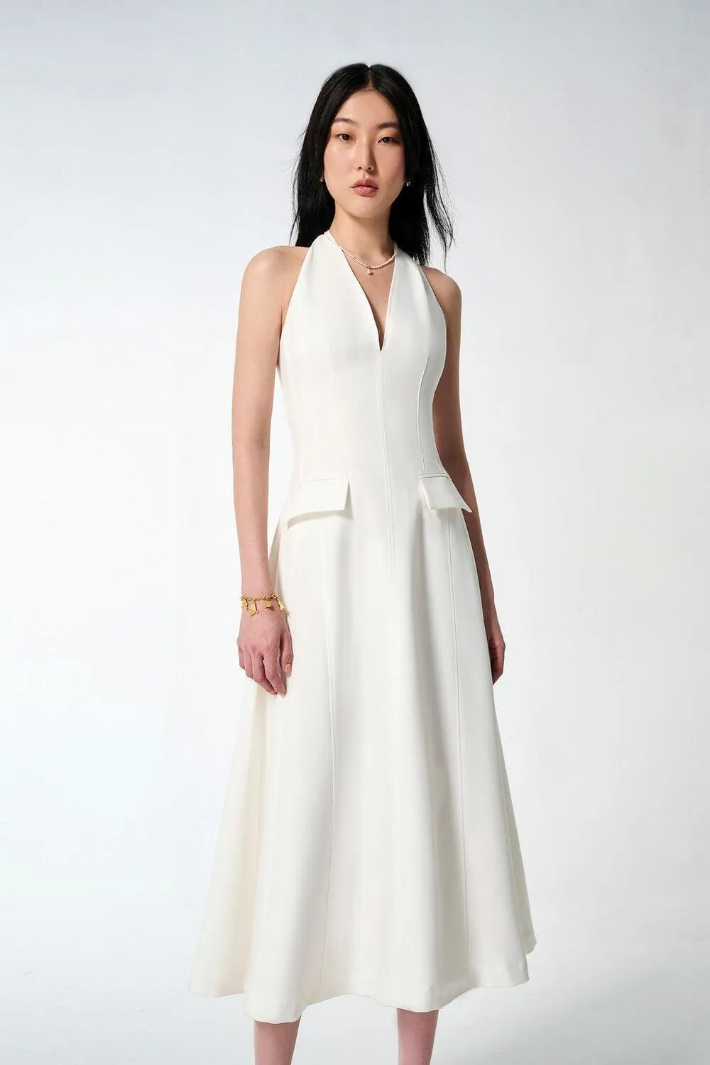 Tide Halter Sleeveless Cotton Midi Dress